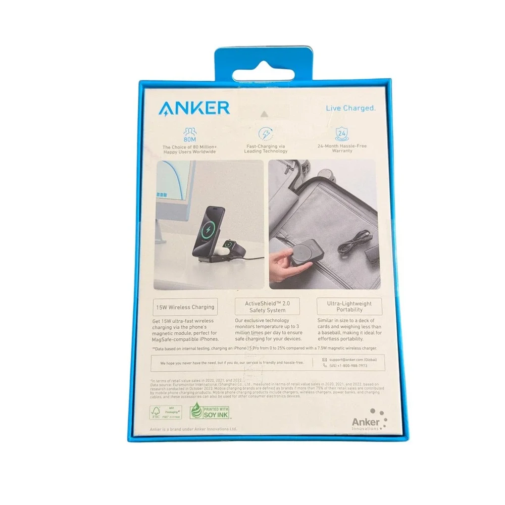 Cc9U Anker MagGo 15W Qi2 Foldable Pocket-Sized 3 - in - 1 Magsafe Charger Black